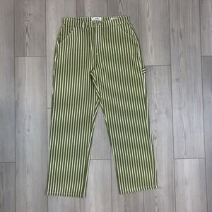 Cotton On Green and White Striped Straight Leg Jeans